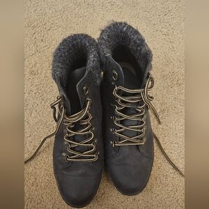 Women's Navy Lace-Up Boots